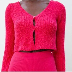 ZARA CHENILLE CARDIGAN PINK SIZE S